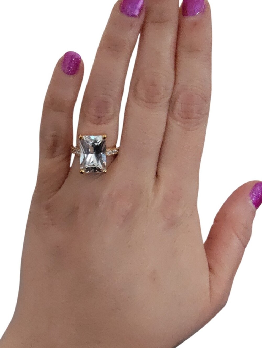 Gold Vermeil Radiant Cut Hidden Halo Statement Ring - Size 6 (925 Silver)